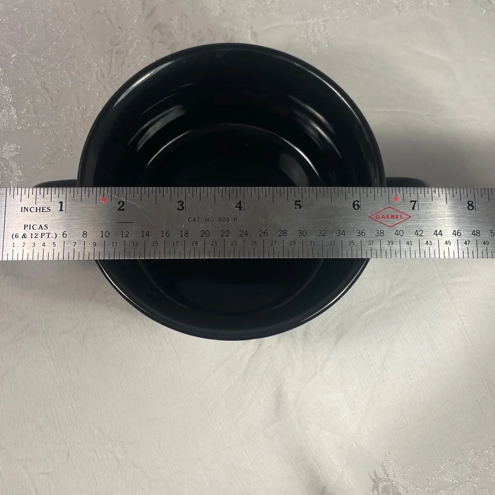 YUM! Black Ceramic Soup Bowl with Handles 7 1/2” L X 3” H NWOT - Picture 2 of 6